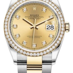 Rolex Datejust 36 Yellow Gold & Diamonds Champagne Diamond Dial Women's Watch M126283RBR-0004