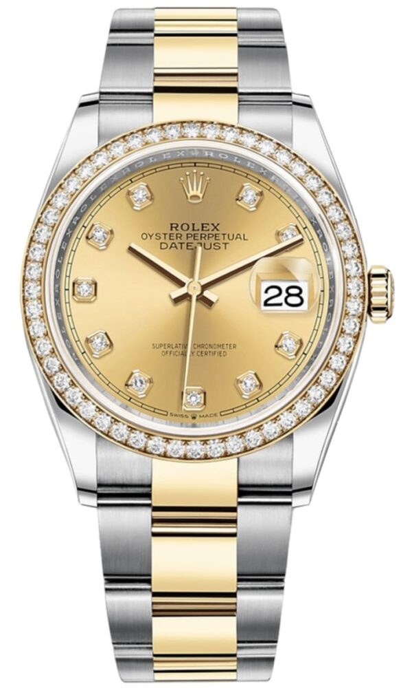 Rolex Datejust 36 Yellow Gold & Diamonds Champagne Diamond Dial Women's Watch M126283RBR-0004