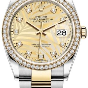 Rolex Datejust 36 Yellow Gold & Diamonds Golden Palm-Motif Diamond Dial Women's Watch M126283RBR-0030