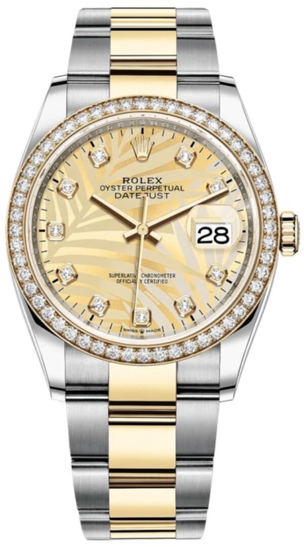 Rolex Datejust 36 Yellow Gold & Diamonds Golden Palm-Motif Diamond Dial Women's Watch M126283RBR-0030