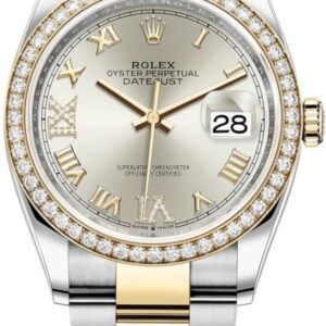 Rolex Datejust 36 Yellow Gold & Diamonds Silver Pave Roman Dial Women's Watch M126283RBR-0018