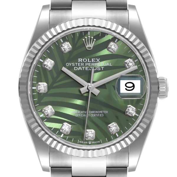 Rolex Datejust 36mm Olive Green Palm Diamond Dial Mens Watch 126234 Unworn