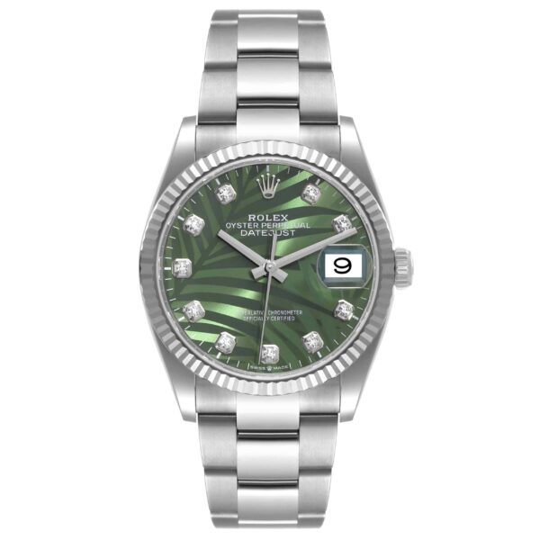 Rolex Datejust 36mm Olive Green Palm Diamond Dial Mens Watch 126234 Unworn - Image 2