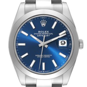 Rolex Datejust 41 Blue Dial Smooth Bezel Steel Mens Watch 126300