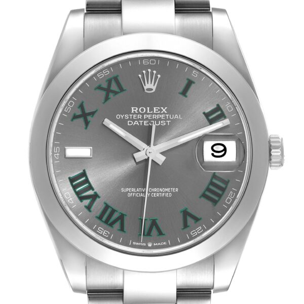 Rolex Datejust 41 Grey Green Wimbledon Dial Steel Mens Watch 126300 Box Card