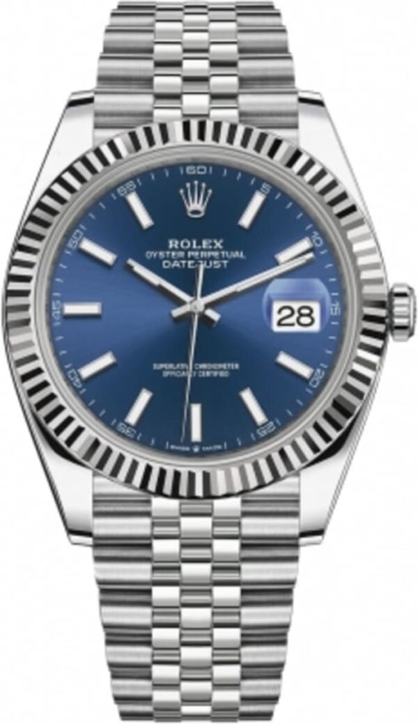 Rolex Datejust 41 Steel & White Gold Blue Index Dial Jubilee Bracelet Men's Watch M126334-0002