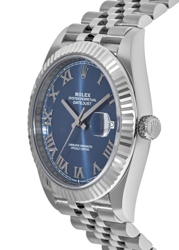 Rolex Datejust 41 Steel & White Gold Blue Roman Dial Fluted Bezel Jubilee Band Men's Watch M126334-0026 - Image 2