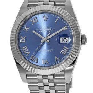 Rolex Datejust 41 Steel & White Gold Blue Roman Dial Fluted Bezel Jubilee Band Men's Watch M126334-0026