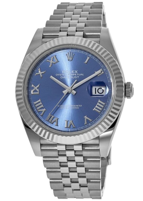 Rolex Datejust 41 Steel & White Gold Blue Roman Dial Fluted Bezel Jubilee Band Men's Watch M126334-0026