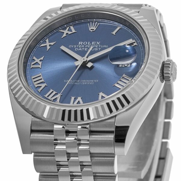 Rolex Datejust 41 Steel & White Gold Blue Roman Dial Fluted Bezel Jubilee Band Men's Watch M126334-0026 - Image 3