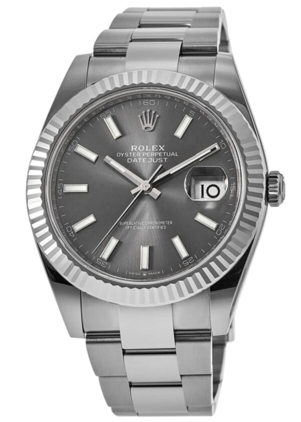 Rolex Datejust 41 Steel & White Gold Fluted Bezel Slate Dial Oyster Men's Watch M126334-0013