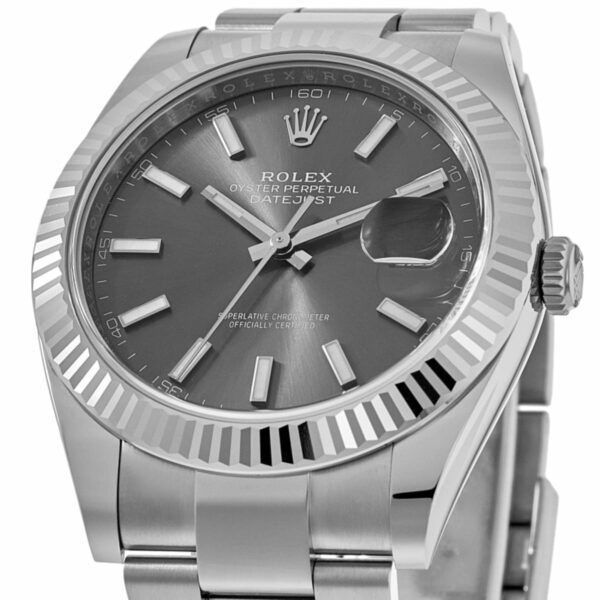 Rolex Datejust 41 Steel & White Gold Fluted Bezel Slate Dial Oyster Men's Watch M126334-0013 - Image 3