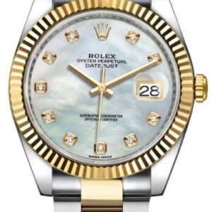 Rolex Datejust 41 Steel & Yellow Gold White Mother of Pearl Diamond Dial Men's Watch M126333-0017