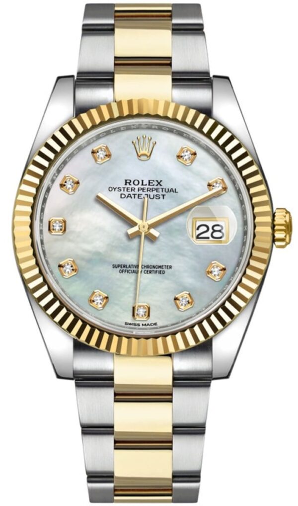 Rolex Datejust 41 Steel & Yellow Gold White Mother of Pearl Diamond Dial Men's Watch M126333-0017