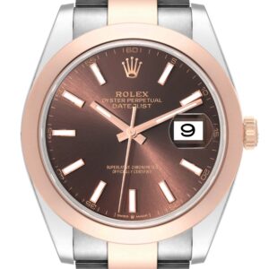 Rolex Datejust 41 Steel Rose Gold Brown Dial Mens Watch 126301 Box Card