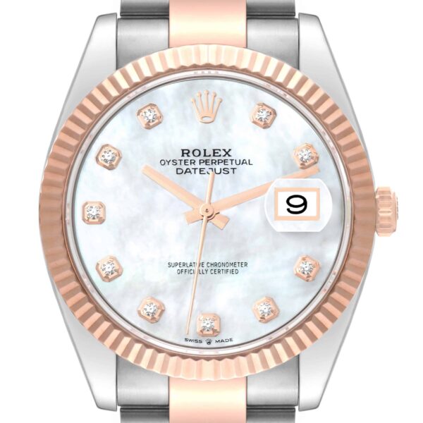 Rolex Datejust 41 Steel Rose Gold Mother Of Pearl Diamond Dial Mens Watch 126331