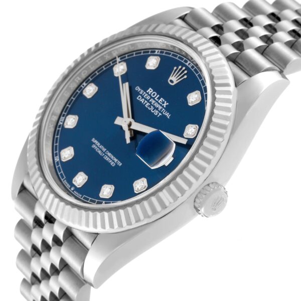 Rolex Datejust 41 Steel White Gold Blue Diamond Dial Mens Watch 126334 Box Card - Image 6