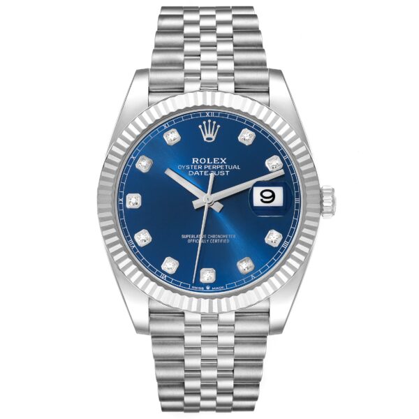 Rolex Datejust 41 Steel White Gold Blue Diamond Dial Mens Watch 126334 Box Card - Image 3