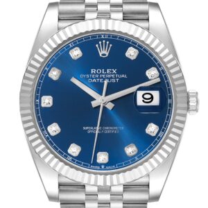 Rolex Datejust 41 Steel White Gold Blue Diamond Dial Mens Watch 126334 Box Card