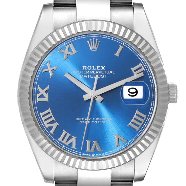 Rolex Datejust 41 Steel White Gold Blue Roman Dial Mens Watch 126334