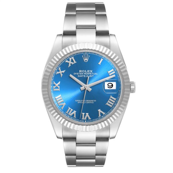 Rolex Datejust 41 Steel White Gold Blue Roman Dial Mens Watch 126334 Box Card - Image 2