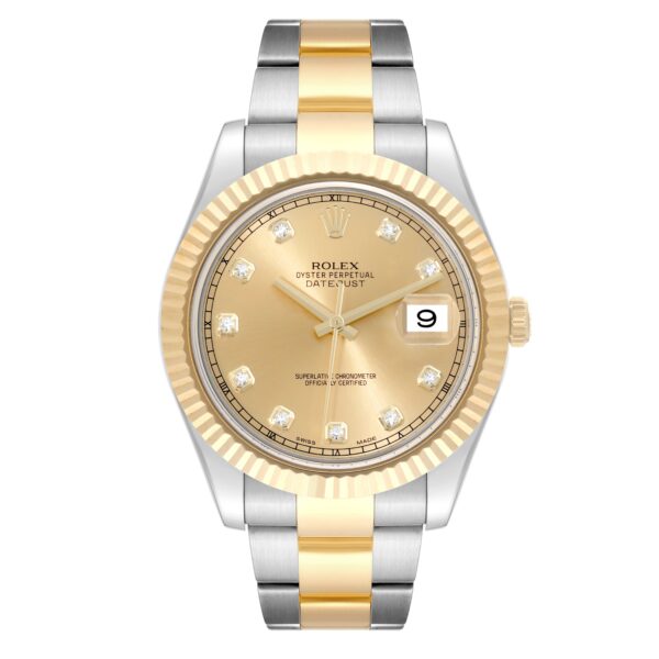 Rolex Datejust 41 Steel Yellow Gold Diamond Dial Mens Watch 116333 - Image 3