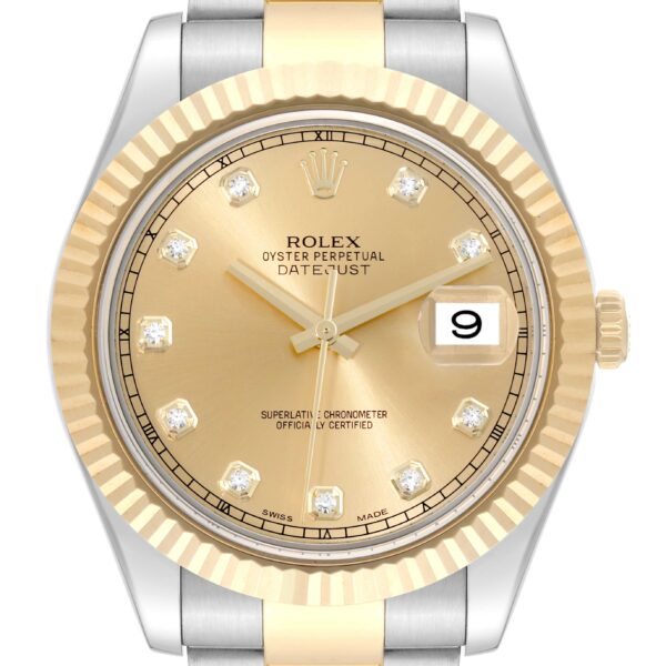 Rolex Datejust 41 Steel Yellow Gold Diamond Dial Mens Watch 116333
