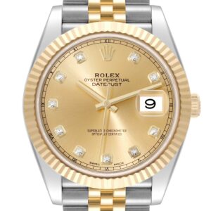 Rolex Datejust 41 Steel Yellow Gold Diamond Dial Mens Watch 126333 Box Card