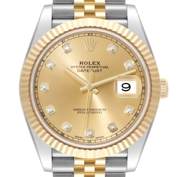 Rolex Datejust 41 Steel Yellow Gold Diamond Dial Mens Watch 126333 Box Card