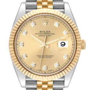 Rolex Datejust 41 Steel Yellow Gold Diamond Dial Mens Watch 126333 Box Card