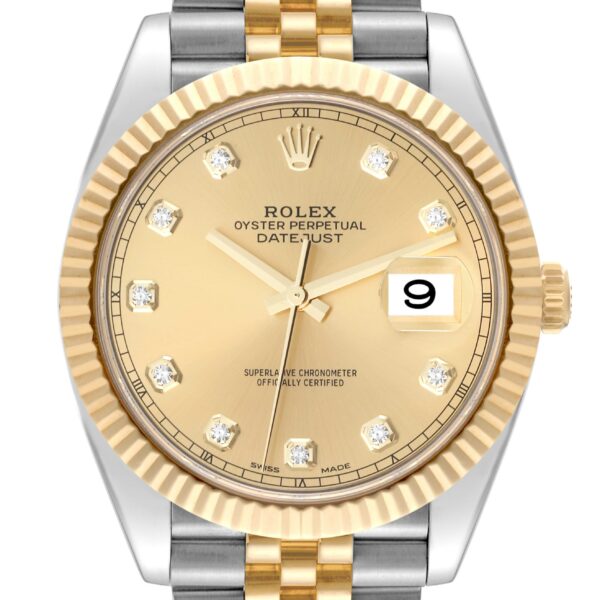 Rolex Datejust 41 Steel Yellow Gold Diamond Dial Mens Watch 126333 Box Card