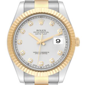 Rolex Datejust 41 Steel Yellow Gold Silver Diamond Dial Watch 116333