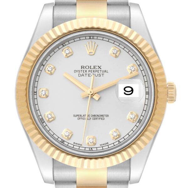Rolex Datejust 41 Steel Yellow Gold Silver Diamond Dial Watch 116333 - Image 2