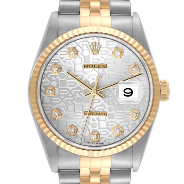Rolex Datejust Anniversary Diamond Dial Steel Yellow Gold Mens Watch 16233