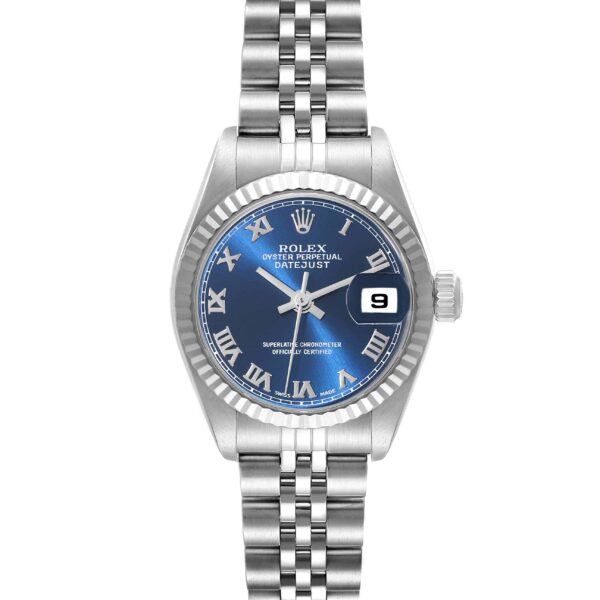 Rolex Datejust Blue Dial White Gold Steel Ladies Watch 79174