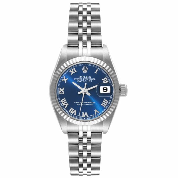 Rolex Datejust Blue Dial White Gold Steel Ladies Watch 79174 Box Papers - Image 2