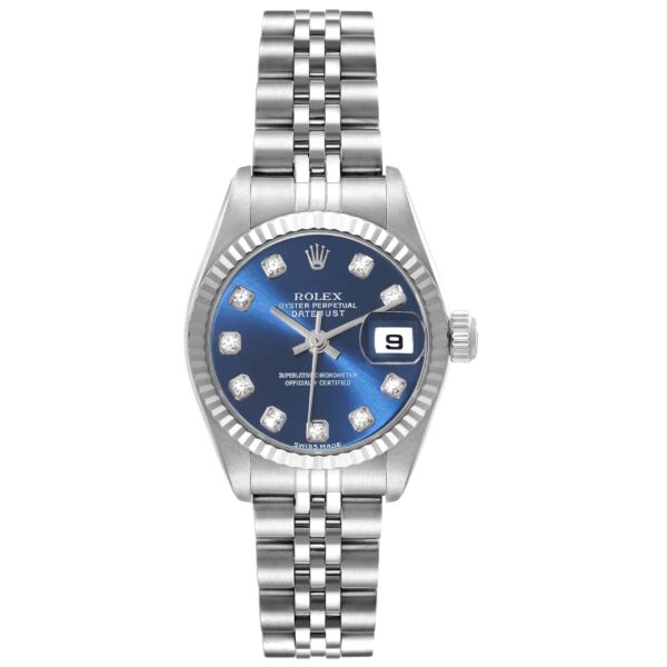 Rolex Datejust Blue Diamond Dial White Gold Steel Ladies Watch 79174 - Image 3