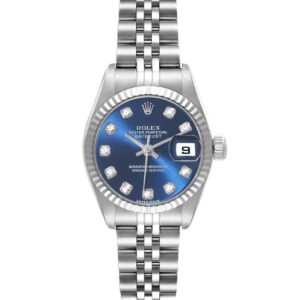 Rolex Datejust Blue Diamond Dial White Gold Steel Ladies Watch 79174