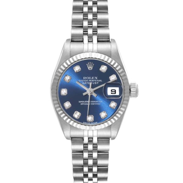 Rolex Datejust Blue Diamond Dial White Gold Steel Ladies Watch 79174