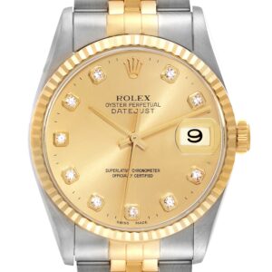 Rolex Datejust Diamond Dial Steel Yellow Gold Mens Watch 16233