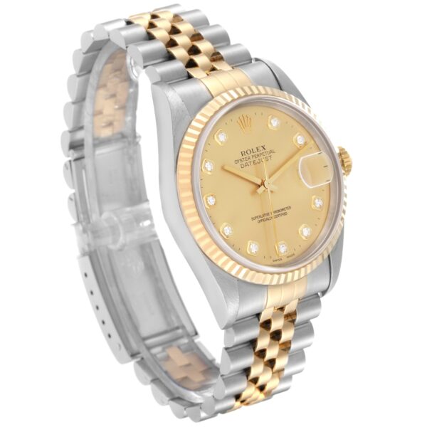 Rolex Datejust Diamond Dial Steel Yellow Gold Mens Watch 16233 - Image 3