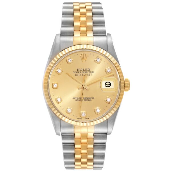Rolex Datejust Diamond Dial Steel Yellow Gold Mens Watch 16233 - Image 2