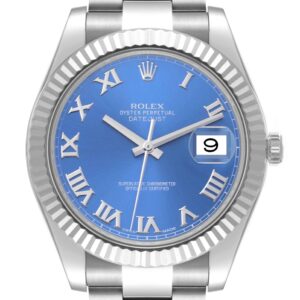 Rolex Datejust II Steel White Gold Blue Roman Dial Mens Watch 116334