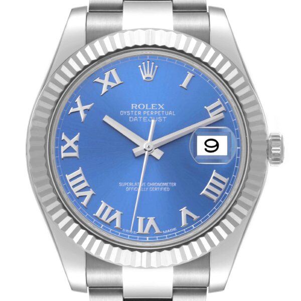 Rolex Datejust II Steel White Gold Blue Roman Dial Mens Watch 116334