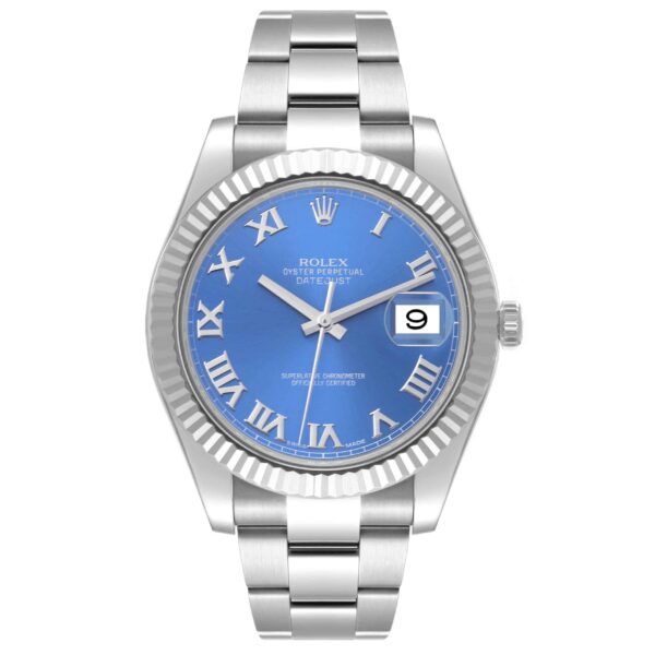 Rolex Datejust II Steel White Gold Blue Roman Dial Mens Watch 116334 - Image 2