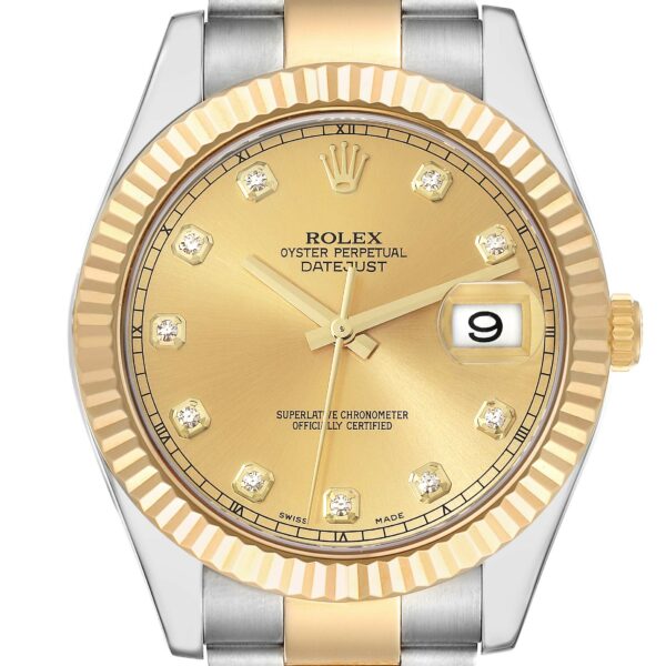 Rolex Datejust II Steel Yellow Gold Diamond Mens Watch 116333