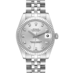 Rolex Datejust Midsize 31 Steel White Gold Diamond Dial Watch 178274 Box Card