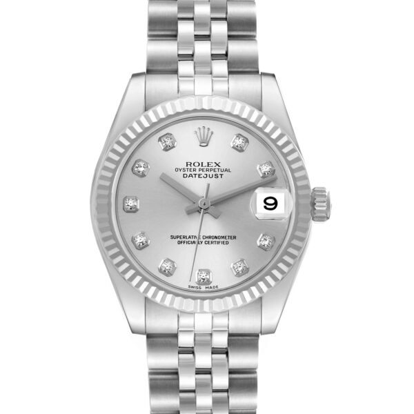 Rolex Datejust Midsize 31 Steel White Gold Diamond Dial Watch 178274 Box Card