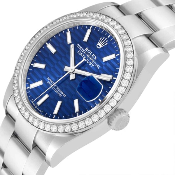 Rolex Datejust Steel Blue Fluted Dial Diamond Mens Watch 126284 Unworn - Image 5