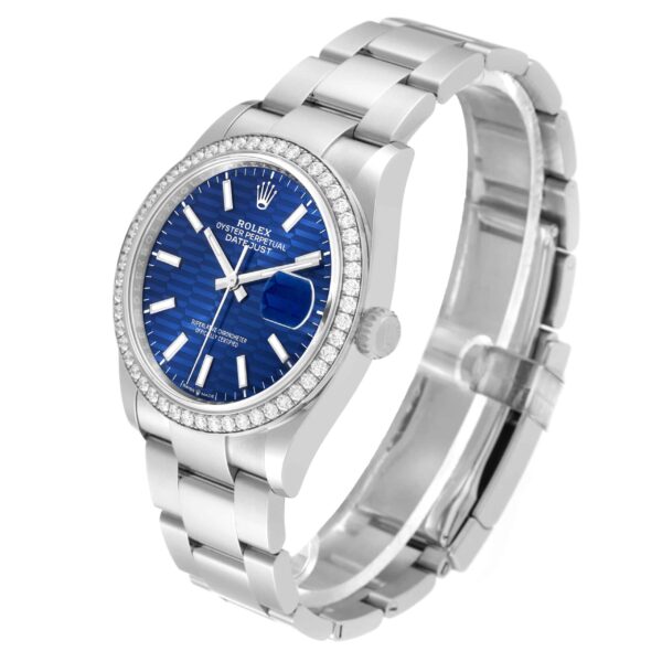 Rolex Datejust Steel Blue Fluted Dial Diamond Mens Watch 126284 Unworn - Image 4
